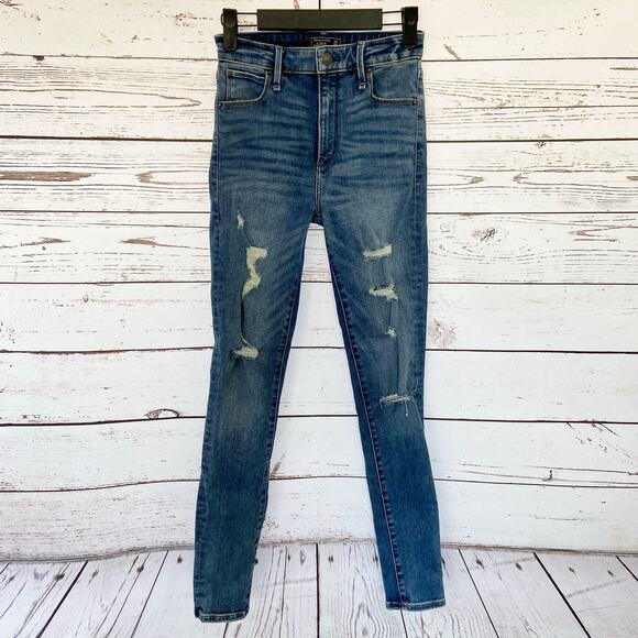 Abercrombie & Fitch 00/24 Distressed Simone High Rise Super Skinny Denim Jeans - Picture 3 of 8